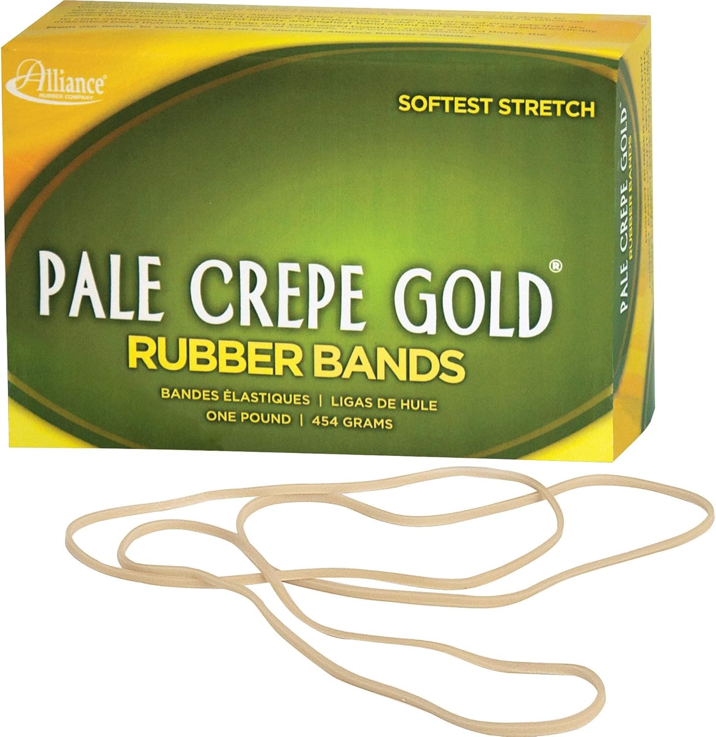Alliance Rubber 21405 Pale Crepe Gold Rubber Bands Size #117B, 1 lb Box Contains Approx. 300 Bands (7" x 1/8"