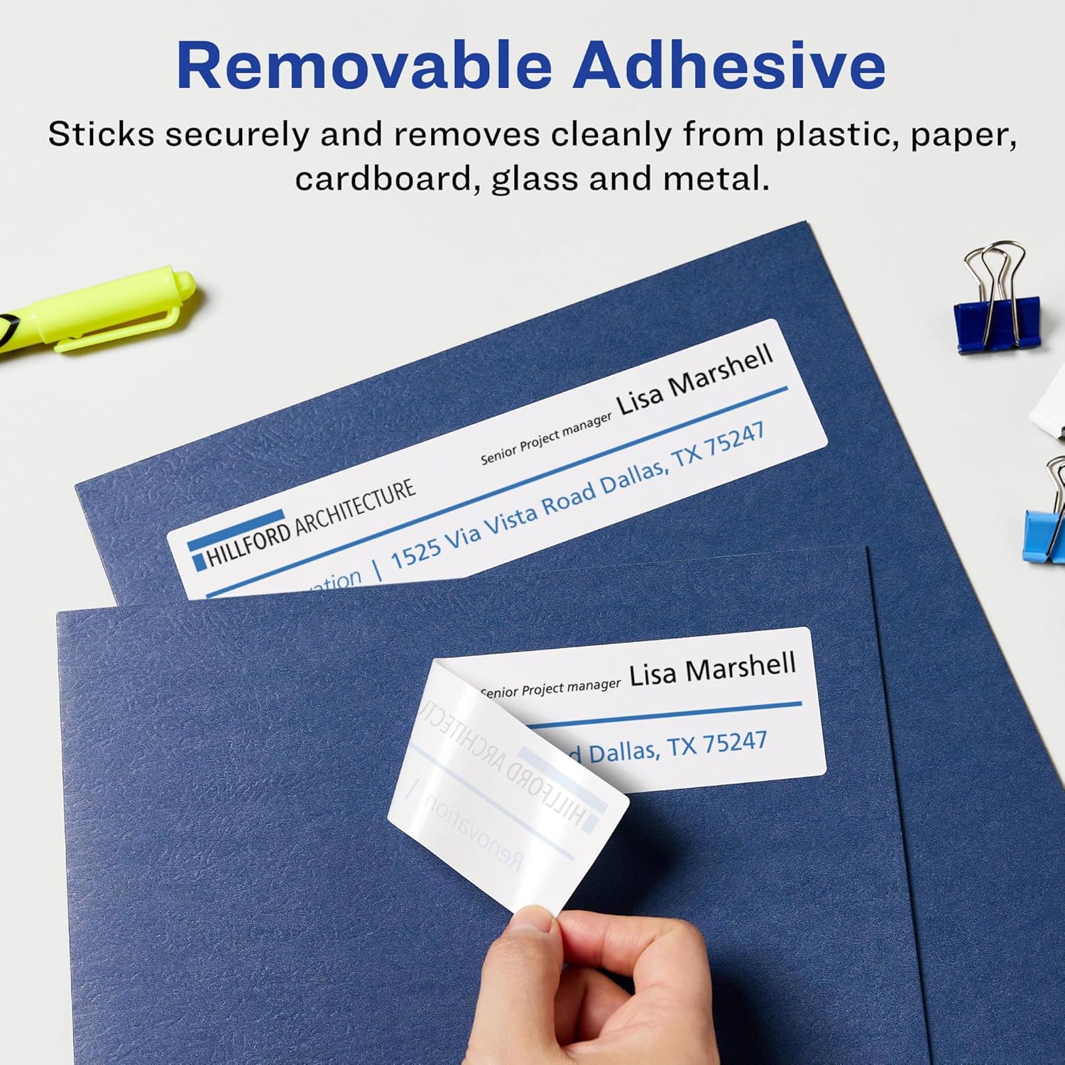 AVERY Matte White Removable Rectangle Labels, Sure Feed Technology, 3-1/4" x 8-3/8"