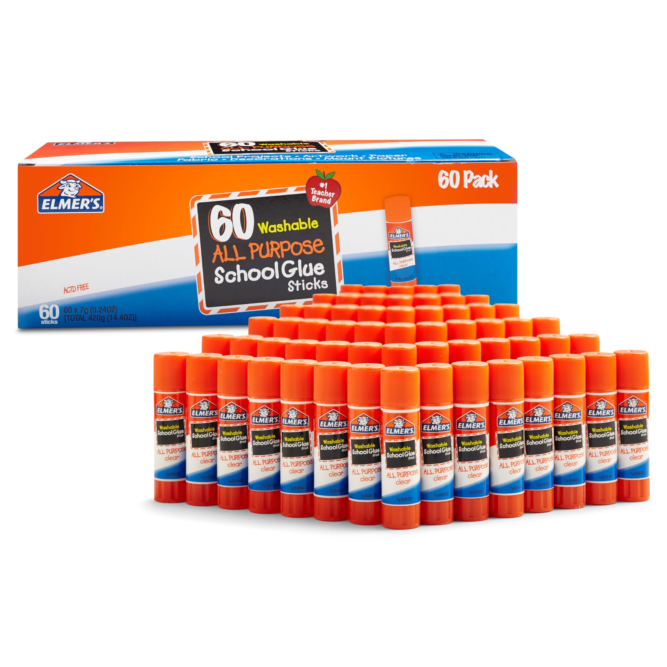 Elmer's All Purpose School Glue Sticks Washable 7 Grams 60 Count 60 Count Standard Stick Glue