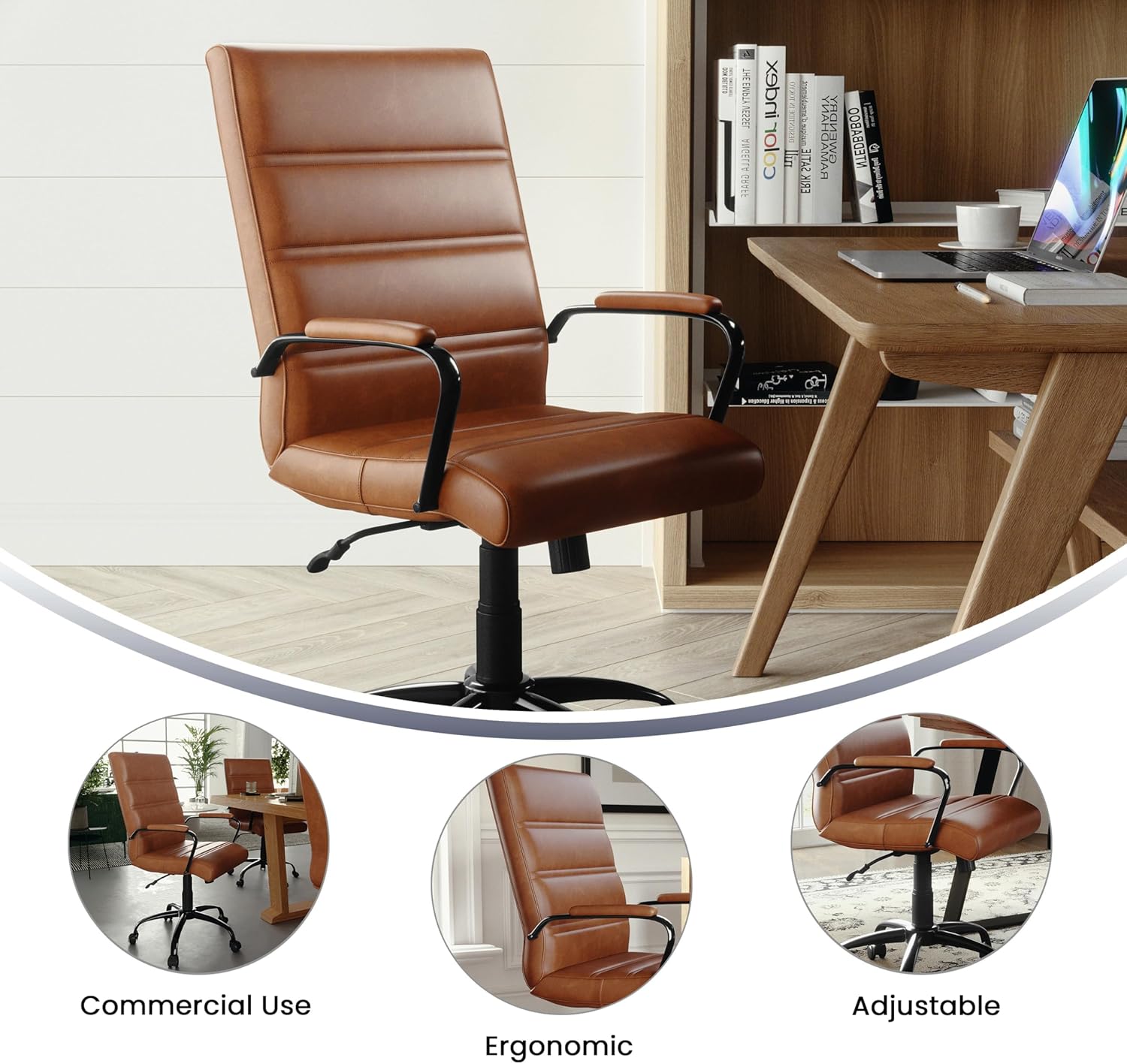 Flash Furniture Whitney Mid-Back Swivel LeatherSoft Desk Chair with Padded Seat and Armrests