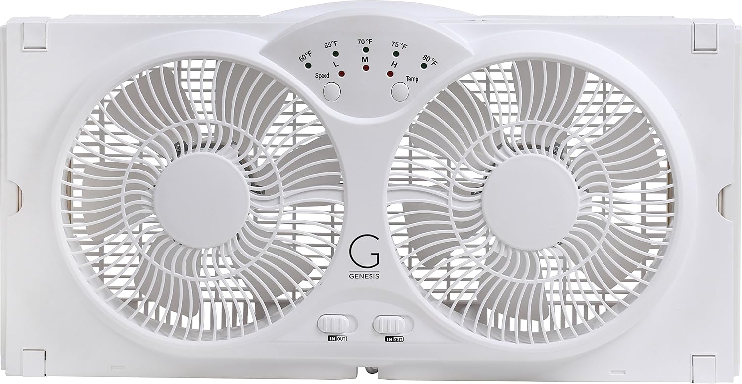 Genesis Twin Fan High Velocity Reversible AirFlow Fan, LED Indicator Lights Adjustable Thermostat & Max Cool Technology