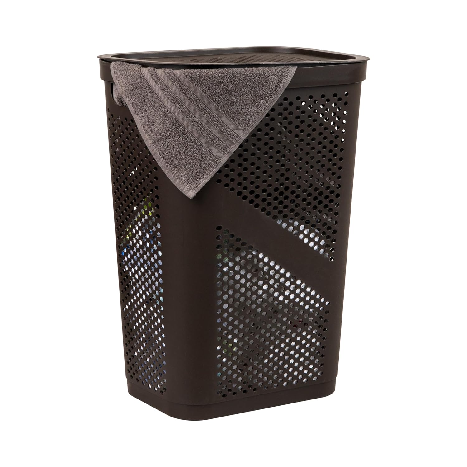 Mind Reader Slim Laundry Hamper with Lid, 60L Ventilated Plastic