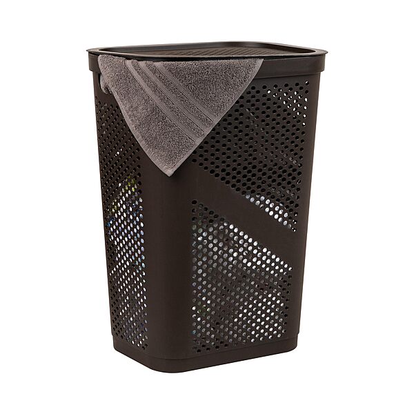 Mind Reader Slim Laundry Hamper with Lid, 60L Ventilated Plastic
