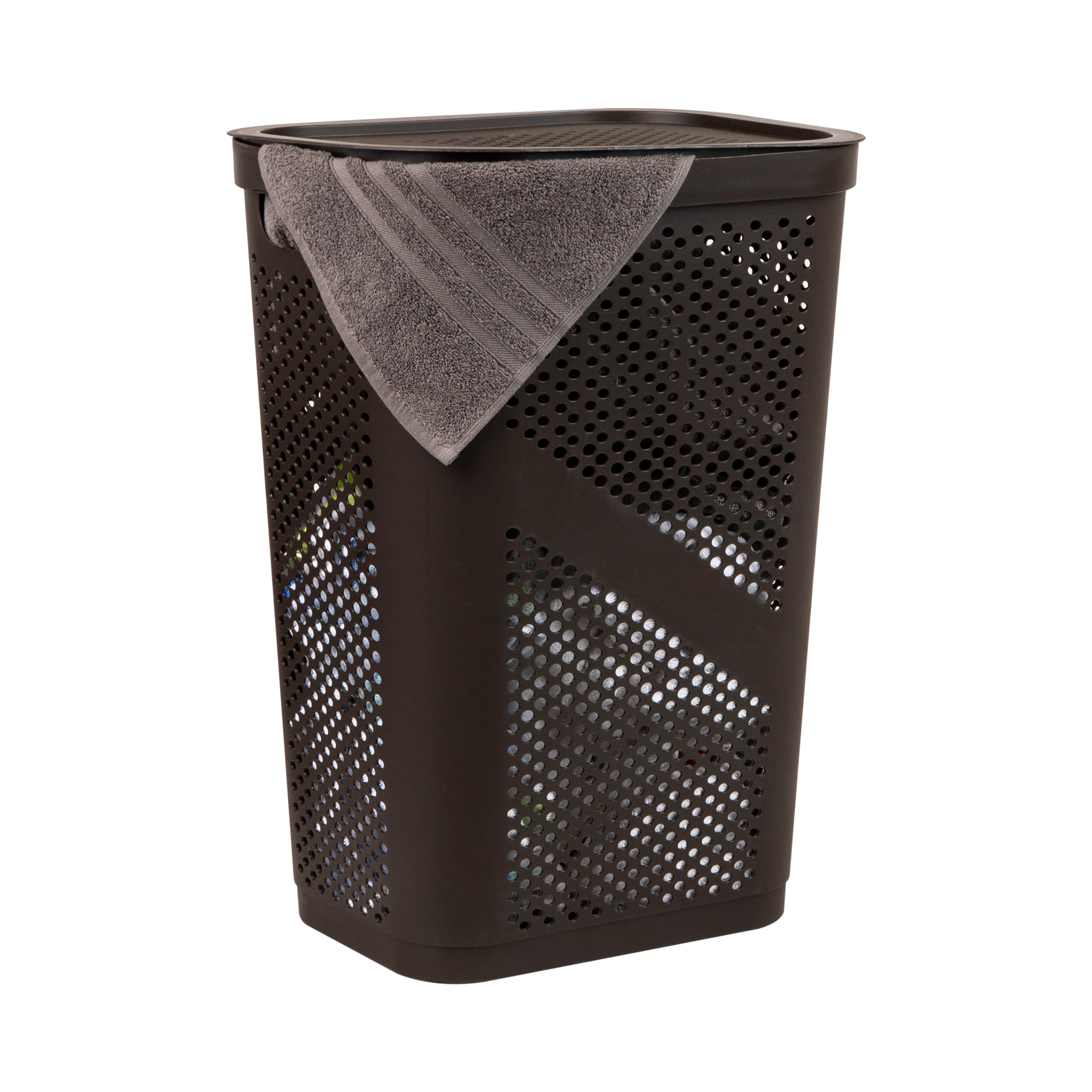 Mind Reader Slim Laundry Hamper with Lid, 60L Ventilated Plastic
