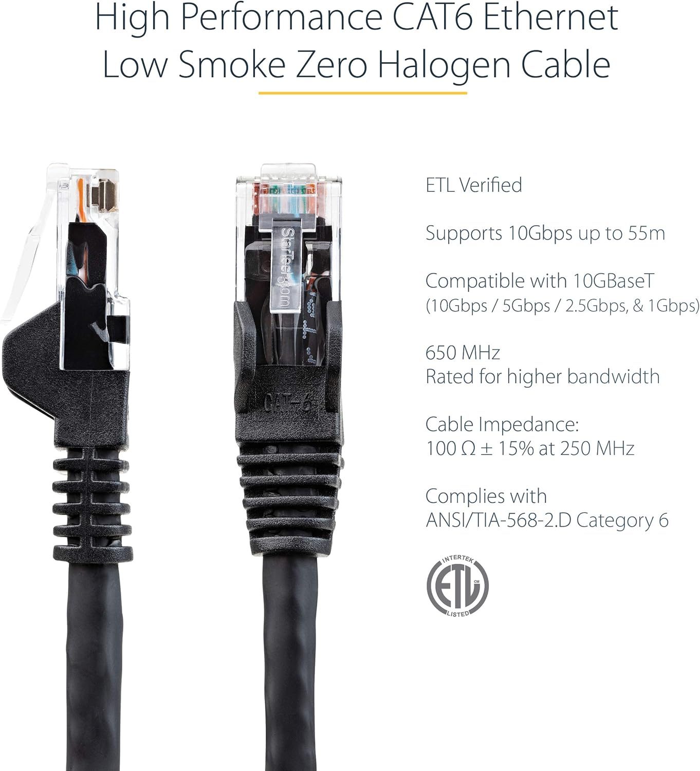 StarTech.com LSZH CAT6 Ethernet Patch Cable - 10 Gigabit 650MHz, 100W PoE, Snagless RJ45