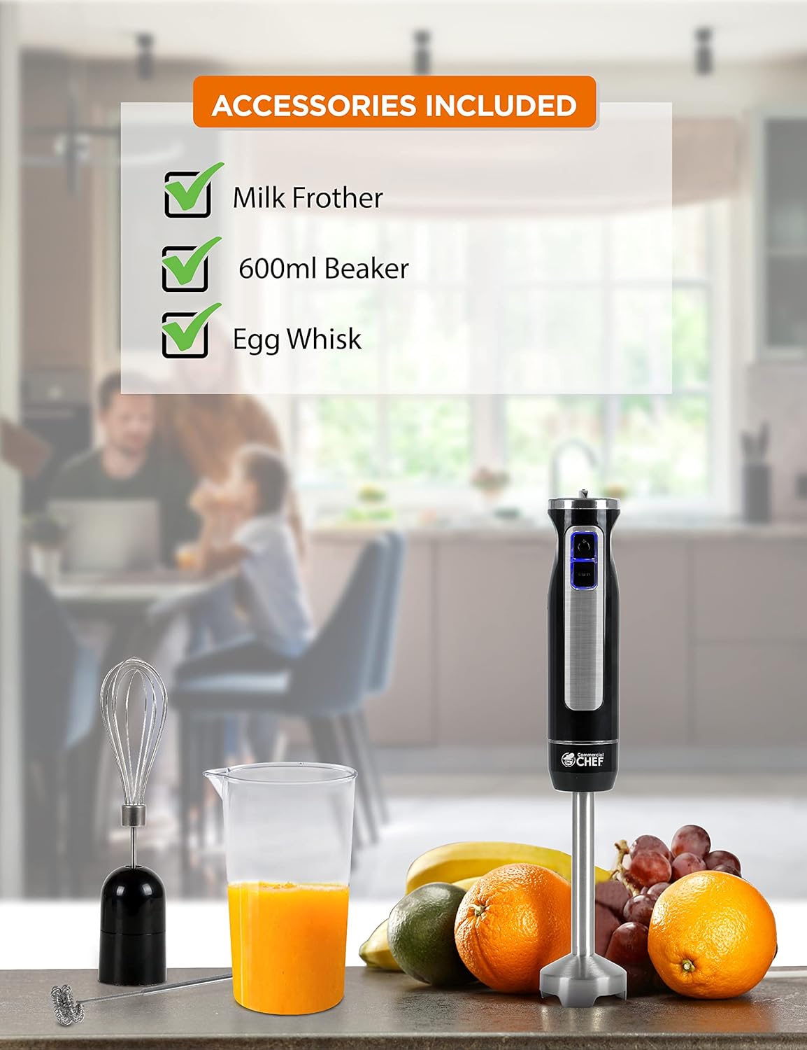 COMMERCIAL CHEF Immersion Blender, Multi-Purpose Immersion Hand Blender with Stainless Steel Blade