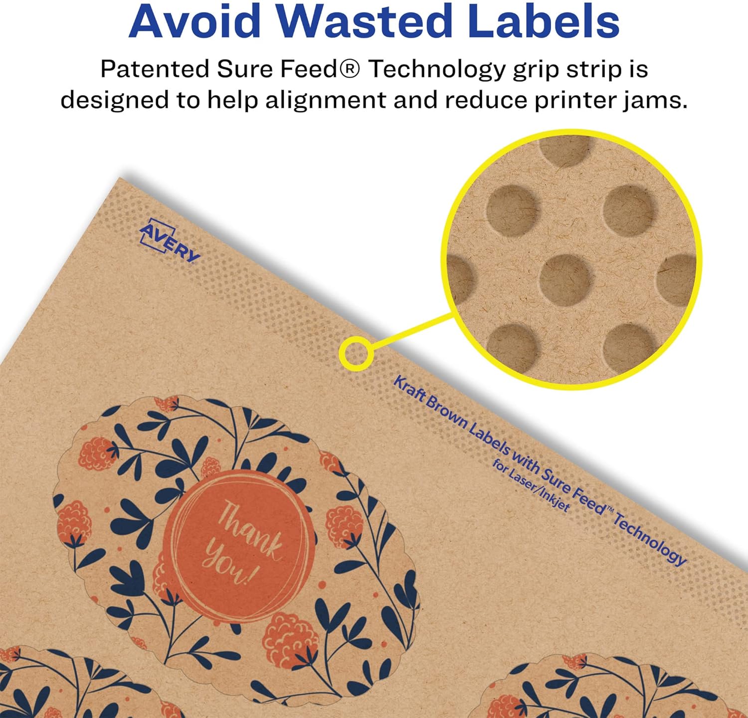 Avery Kraft Brown Oval Scalloped Labels, Sure Feed Technology, 2" x 3", Print-to-The-Edge, Laser/Inkjet Printable