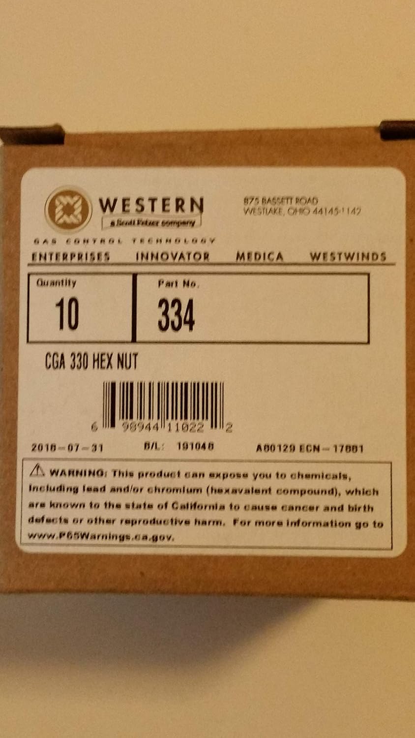 Western Enterprises#SS-334, PKGD: CGA 330 Hex Nut/SS