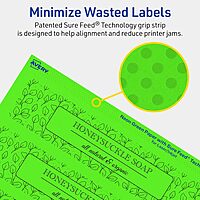 Avery Printable Rectangle Labels, Sure Feed Technology, 1-1/2" x 7-1/2", Neon Green Labels, Print-to-The-Edge