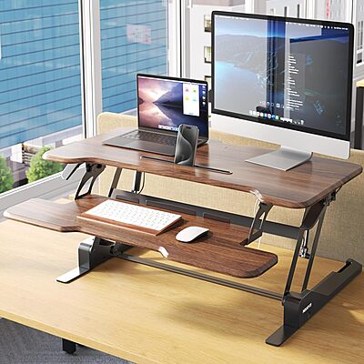 Mount-It! 38in Wide Height Adjustable Standing Desk Converter with Keyboard Tray