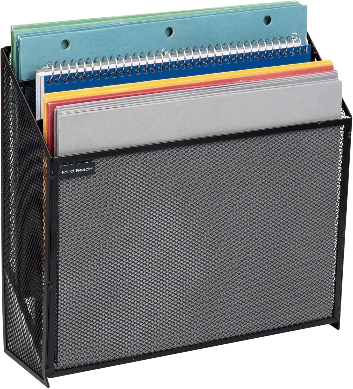 Mind Reader Vertical File Storage, Desktop Organizer, Wall Mount, Office, Metal Mesh, 12.5"L x 3.75"W x 11.5"H, Black