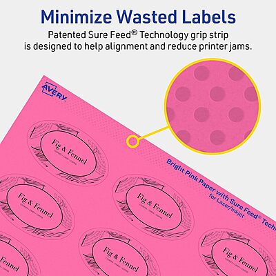 Avery Printable Oval Labels, Sure Feed Technology, 1-1/2" x 2-1/2", Bright Pink