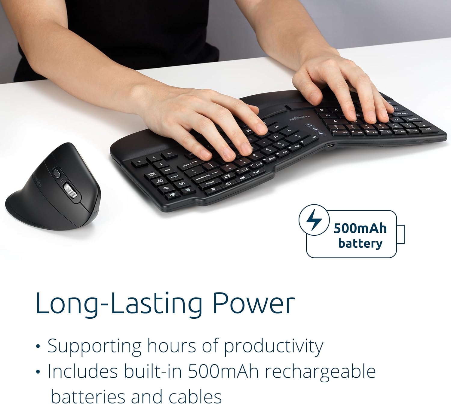 Kensington Pro Fit Ergo KM675 EQ Wireless Keyboard and Mouse, TKL Keyboard, Rechargeable Split Keyboard Ergonomic