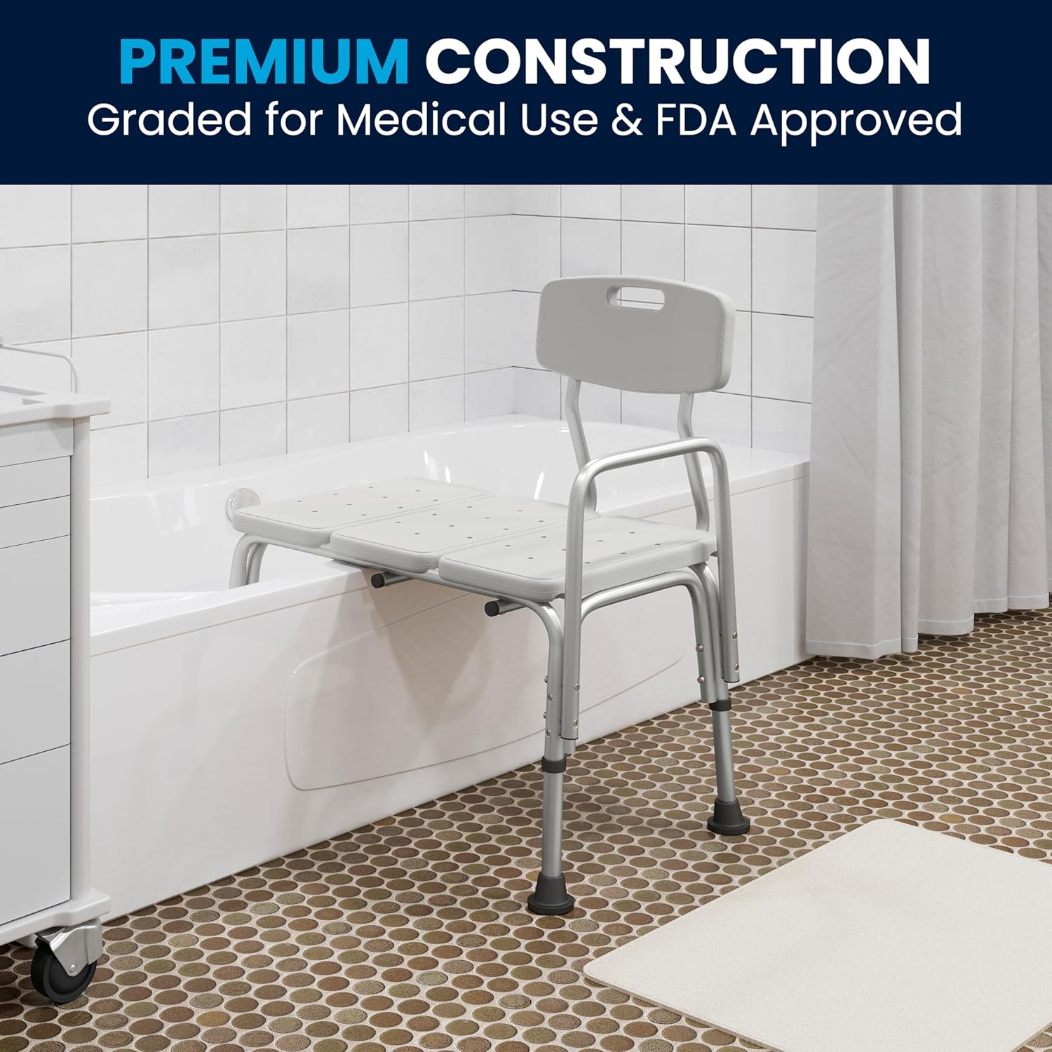 Flash Furniture HERCULES Series 300 Lb. Capacity Adjustable Bath & Shower Transfer Bench with Back and Side Arm