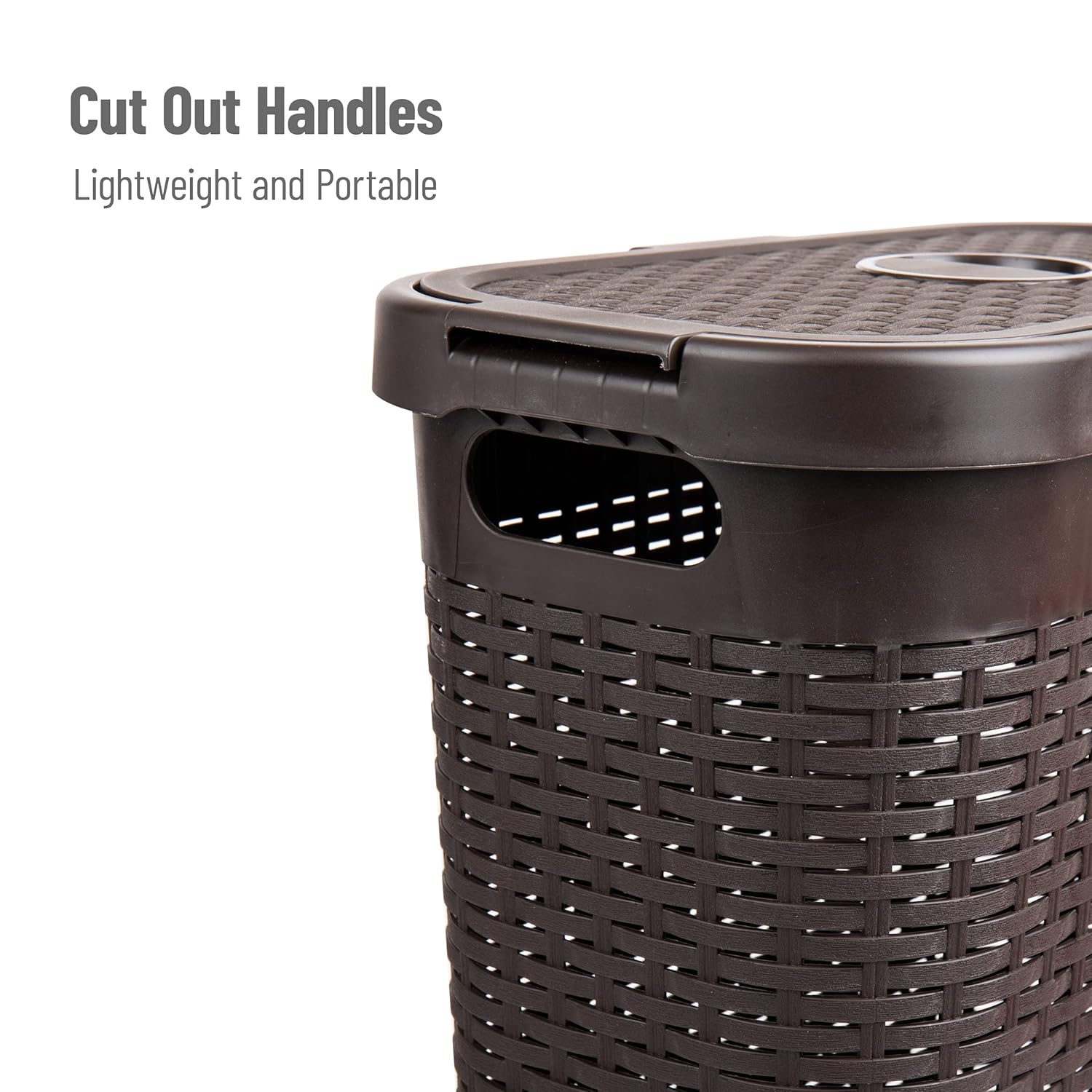 Mind Reader 40L Slim Laundry Hamper with Lid, Wicker-Style Plastic