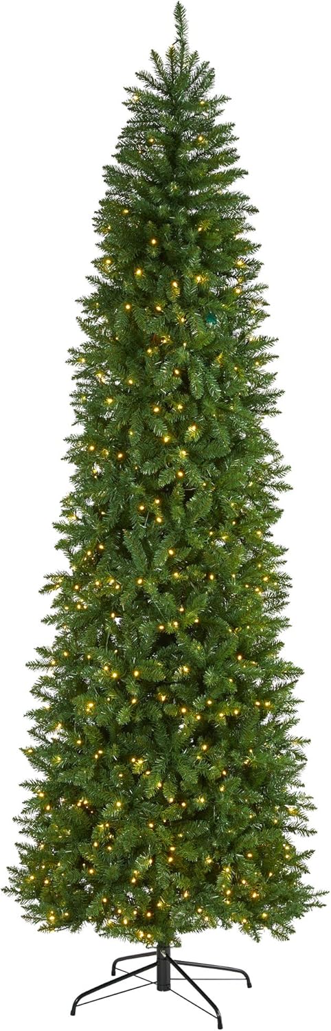 Nearly Natural 9ft. Slim Green Mountain Pine Artificial Christmas Tree with 600 Clear LED Lights 9ft Green