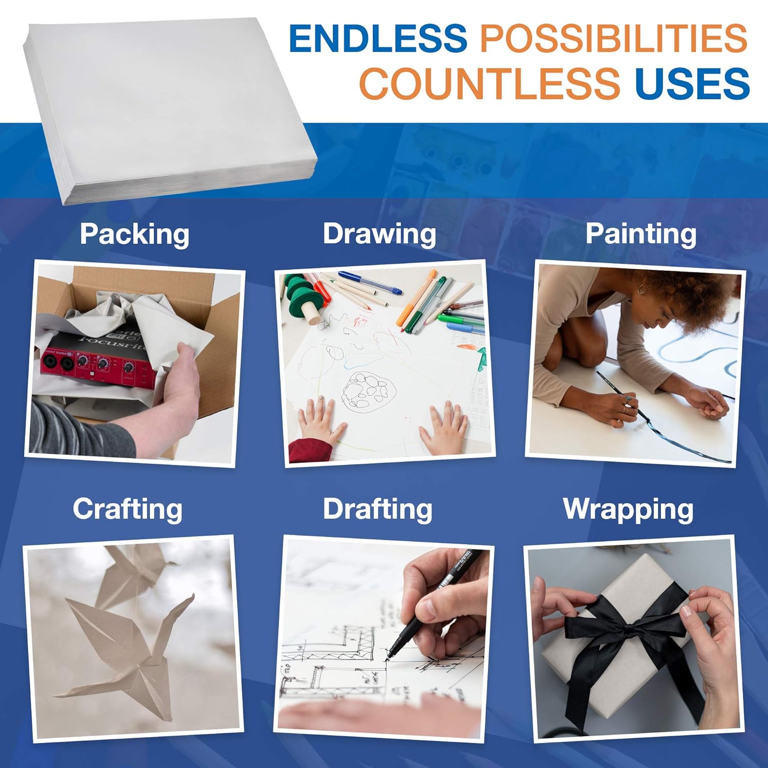 Choice Shipping Supplies Newsprint Sheets, 15' x 20', White, 2,400/Case