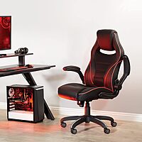 OSP Home Furnishings Xeno Ergonomic Adjustable Faux Leather Gaming Chair with Integrated Headrest and Airflow Cooling Material