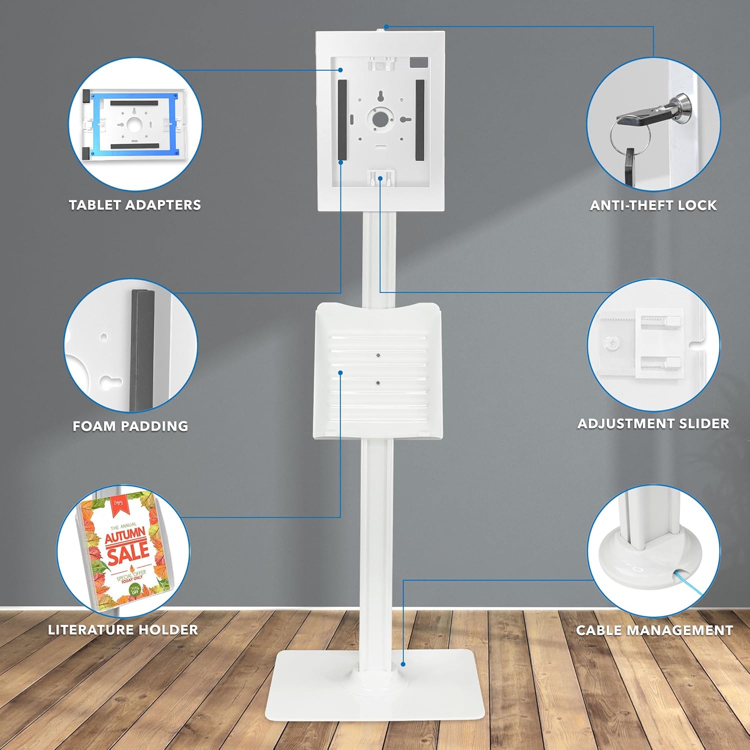 Mount-It! Anti-Theft Floor Stand Compatible with iPad, Contact-Less Universal Lockable Tablet Kiosk