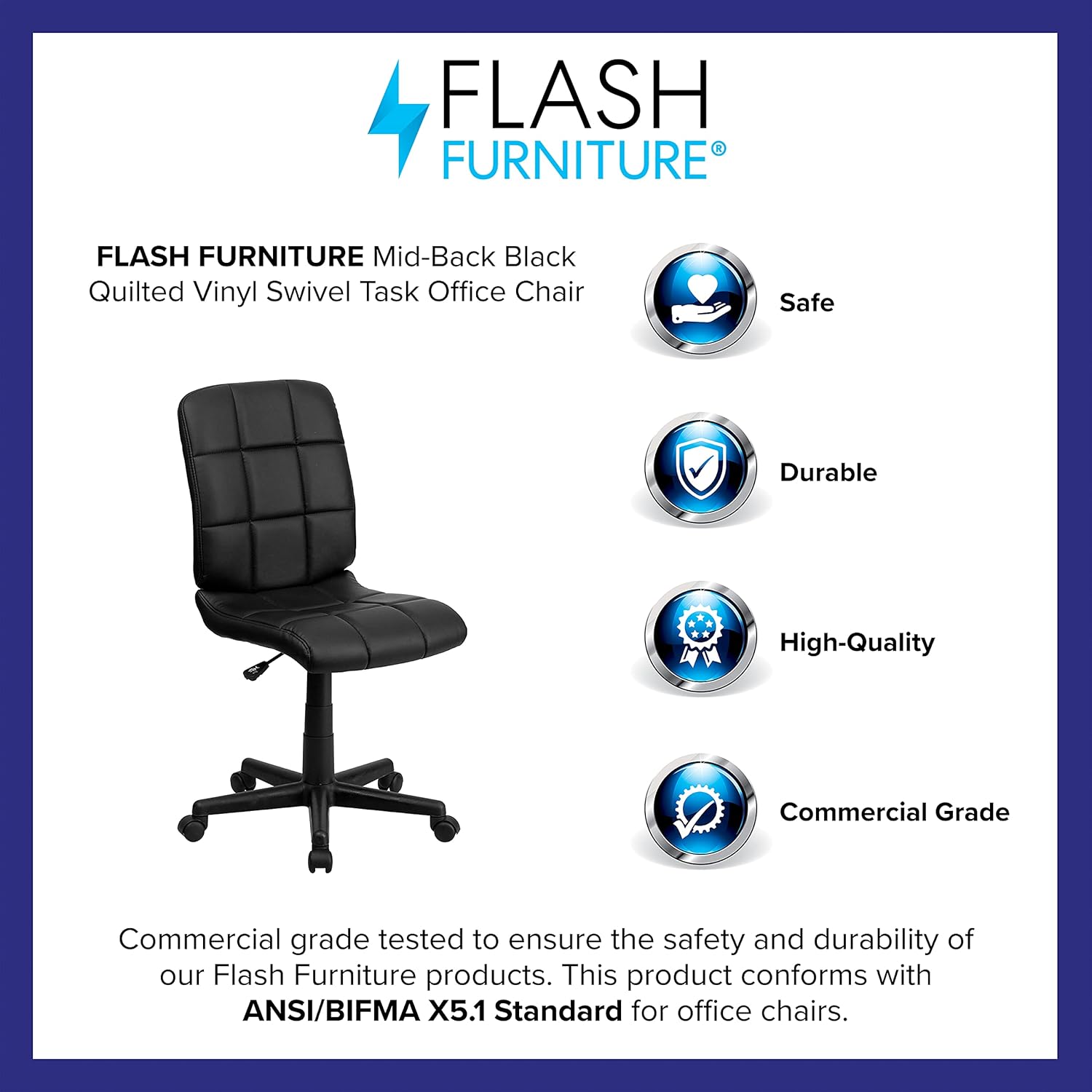 Flash Furniture Clayton Mid-Back Tufted Vinyl Upholstered Swivel Desk Chair with Padded Seat