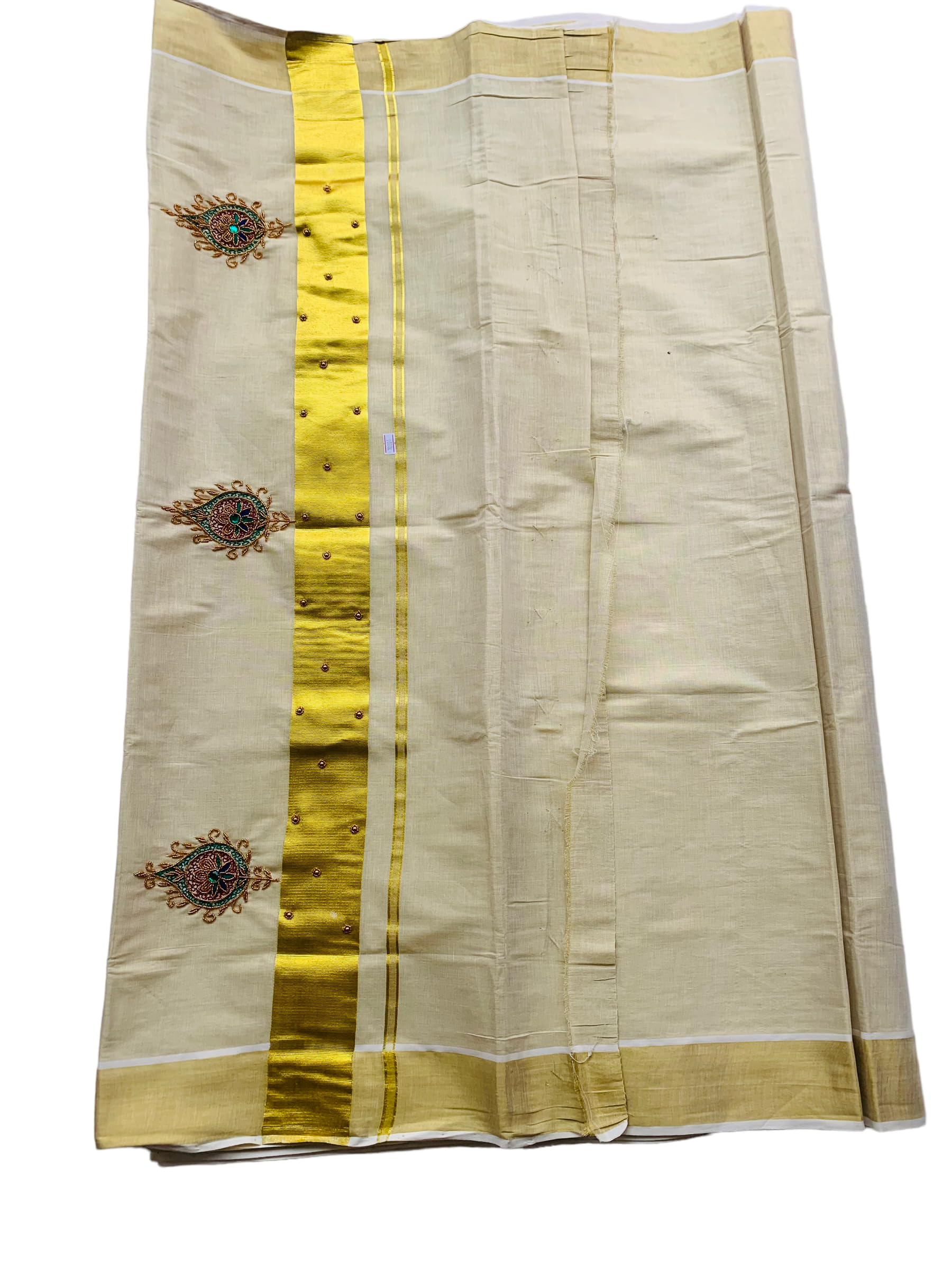 Kuthampully Kerala Kasavu Sarees For Women | Handcrafted Aari work Kerala Sarees | Tissue Onam Saree With Running Blouse | South Indian Sarees | Onam Saree EKM-806-Green