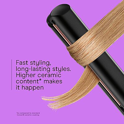 INFINITI PRO CONAIR Rose Gold Ceramic Flat Iron Hair Straightener, 1-Inch Flat Iron with Extra-Long Plates, including a Floating Plate, Advanced Heat Technology, Black 1 inch