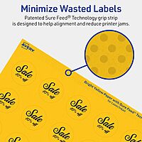 Avery Printable Round Labels, Sure Feed Technology, 1-1/4" Diameter, Bright Yellow Labels, Print-to-The-Edge, Laser/Inkjet