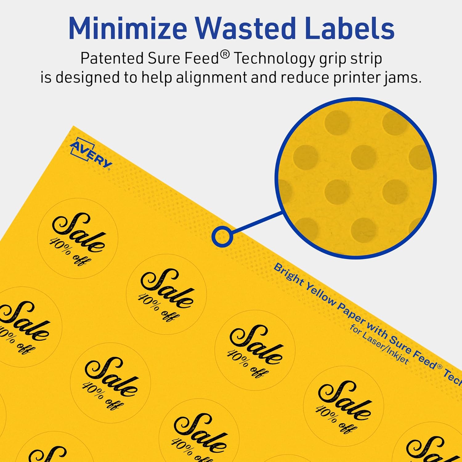 Avery Printable Round Labels, Sure Feed Technology, 1-1/4" Diameter, Bright Yellow Labels, Print-to-The-Edge, Laser/Inkjet