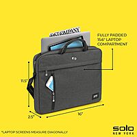 Solo New York Briefcase - Laptop Carrying Bag for Women & Men, Brief for Travel & Work, Front Zippered Pockets, Adjustable Shoulder Strap, Fits 15.6" Computer - Rivington Slim, Gray