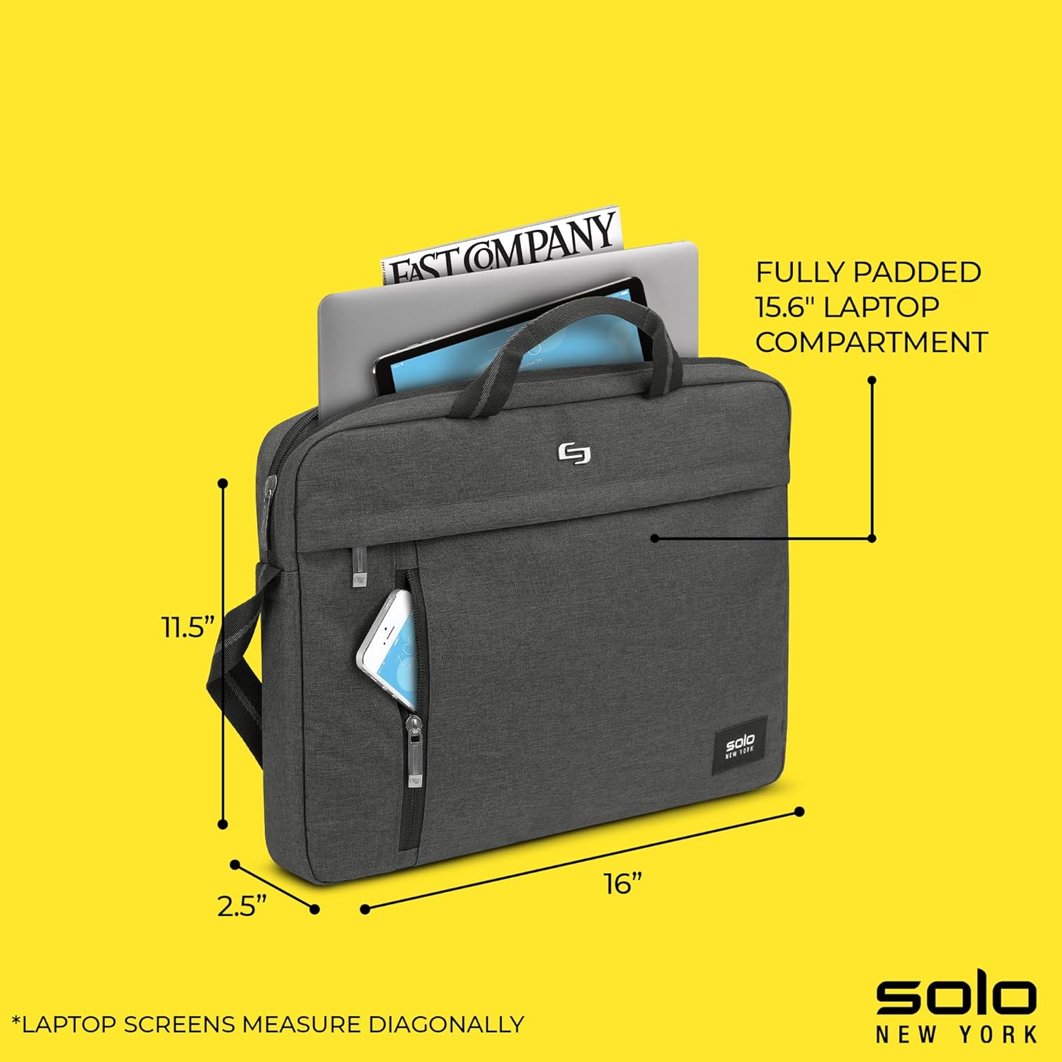 Solo New York Briefcase - Laptop Carrying Bag for Women & Men, Brief for Travel & Work, Front Zippered Pockets