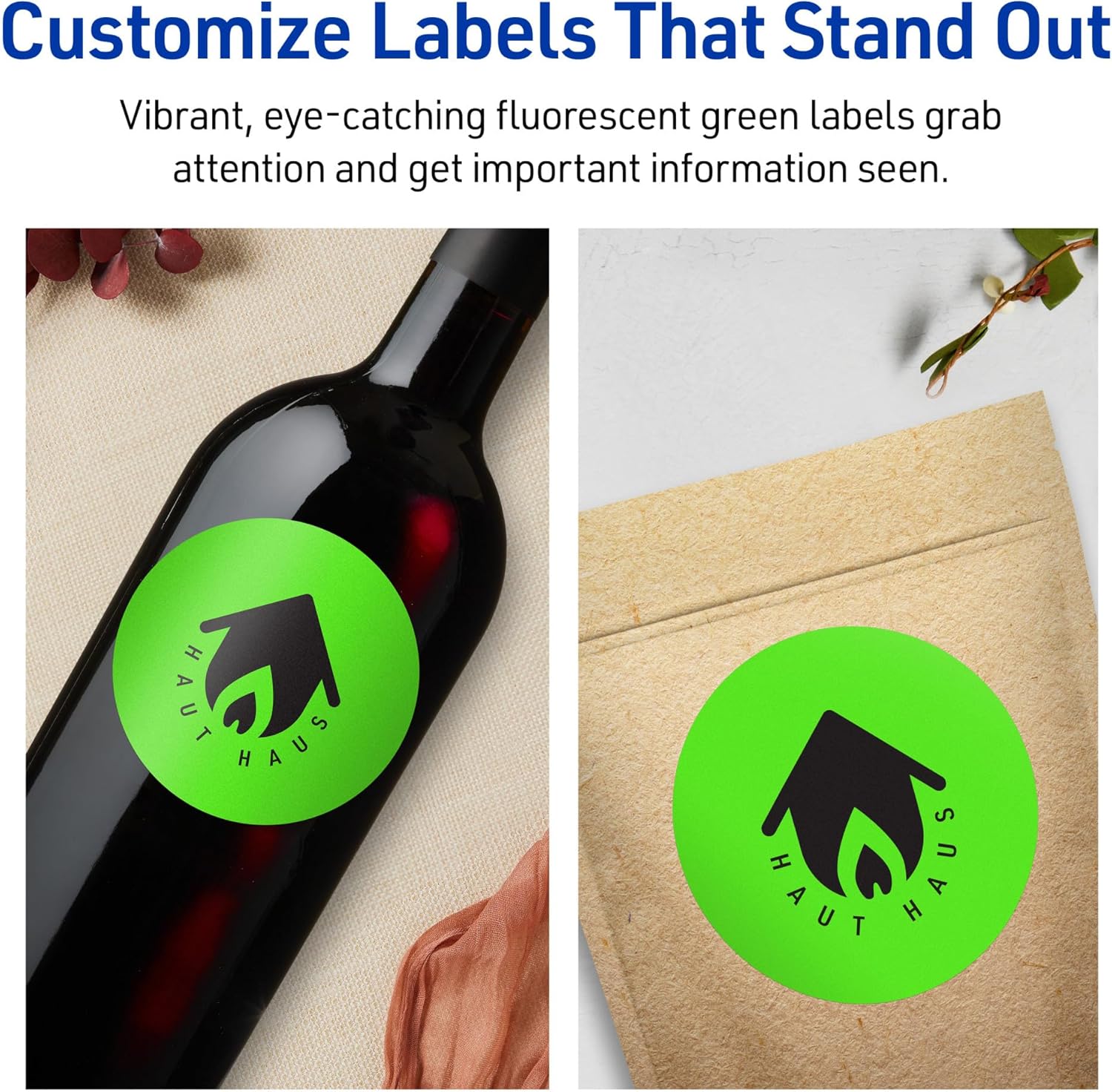 Avery Printable Round Labels, Sure Feed Technology, 3-1/2" Diameter, Neon Green, Print-to-The-Edge, Laser/Inkjet Printable