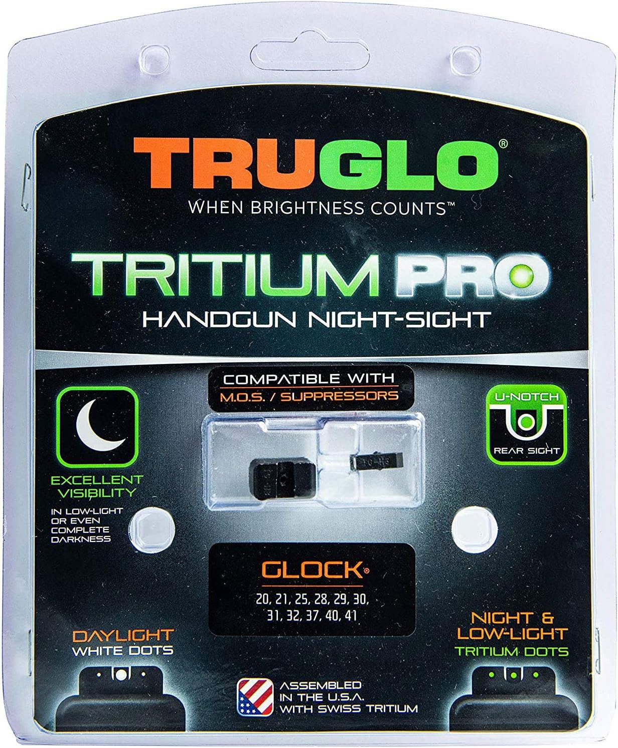 TRUGLO Tritium Pro Night Sights for Glock Handgun Models - Front & Rear Set (White Ring)