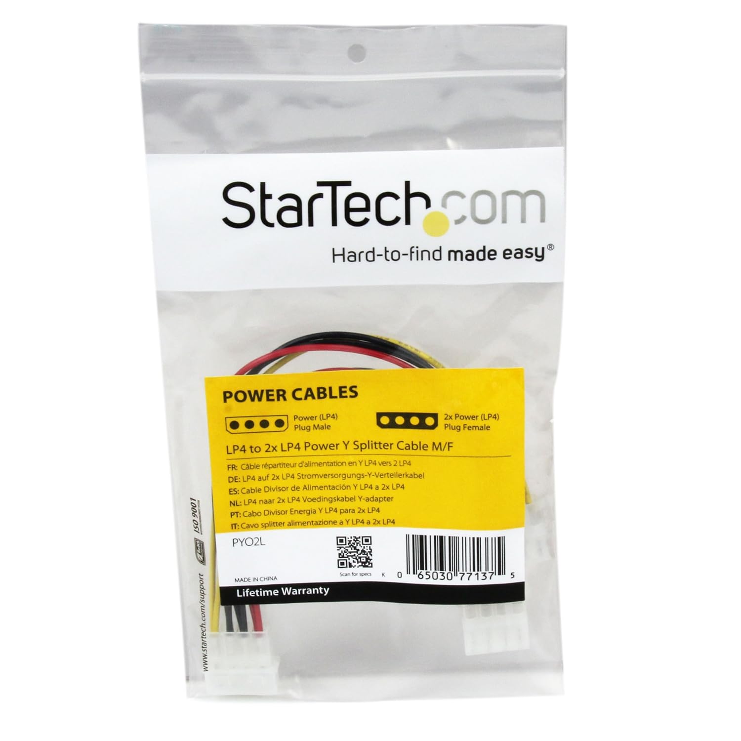 StarTech.com LP4 Power Y Splitter Cable - Molex Y Splitter (PYO2L) (Pack of 2) 1 Count (Pack of 2) LP4 to 2x LP4