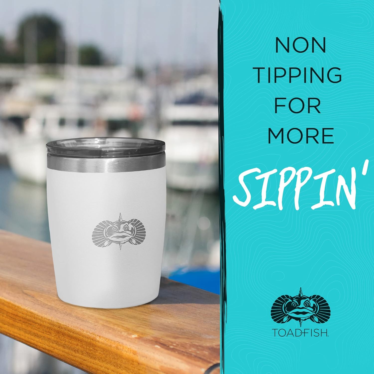 Toadfish Non-tipping 10oz Double-Wall Insulated Stainless Steel Rocks Tumbler with Easy-Slide Lid