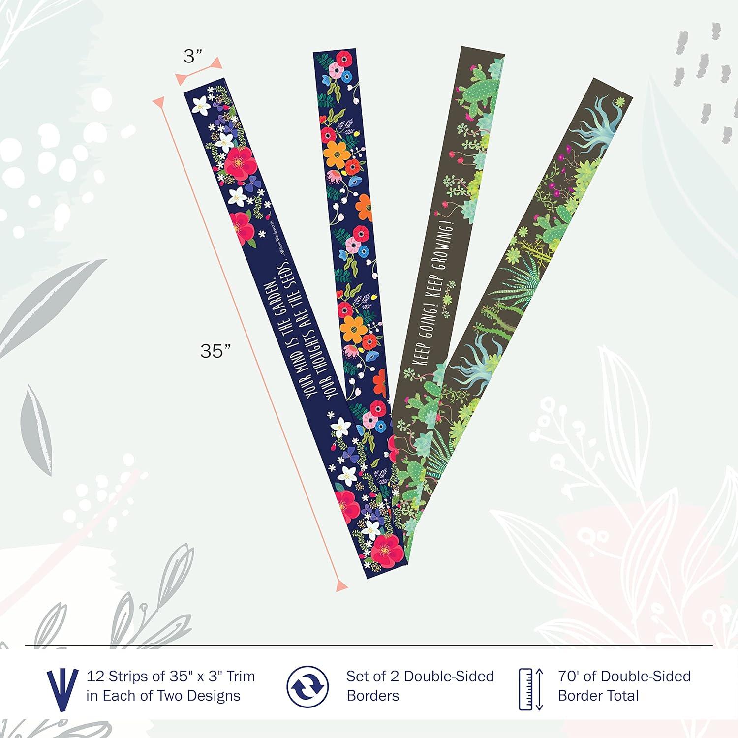 Barker Creek Double-Sided Border Set of 2, Petals & Prickles, Mixed-Design, 35' Each of 2 Designs