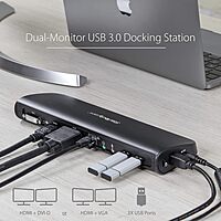 StarTech.com Dual Monitor USB 3.0 Laptop Docking Station with HDMI/DVI/VGA, 3x USB-A Hub, GbE, Audio
