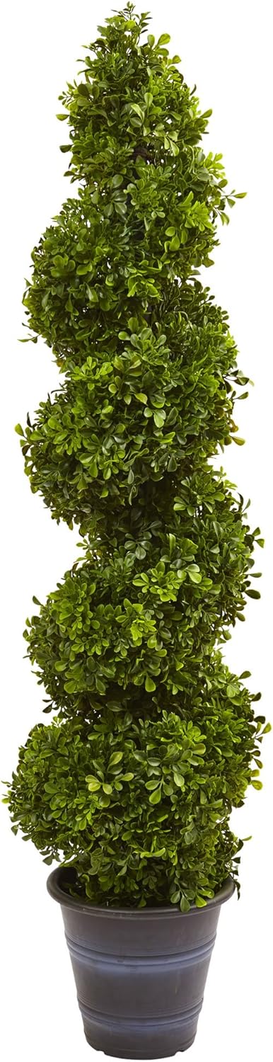 Nearly Natural Boxwood Spiral Topiary 48inH Plastic Indoor/Outdoor Tree With Planter, 48inH x 12inW x 10inD, Green