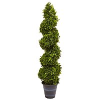 Nearly Natural Boxwood Spiral Topiary 48inH Plastic Indoor/Outdoor Tree With Planter, 48inH x 12inW x 10inD, Green
