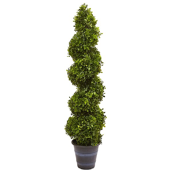 Nearly Natural Boxwood Spiral Topiary 48inH Plastic Indoor/Outdoor Tree With Planter, 48inH x 12inW x 10inD, Green