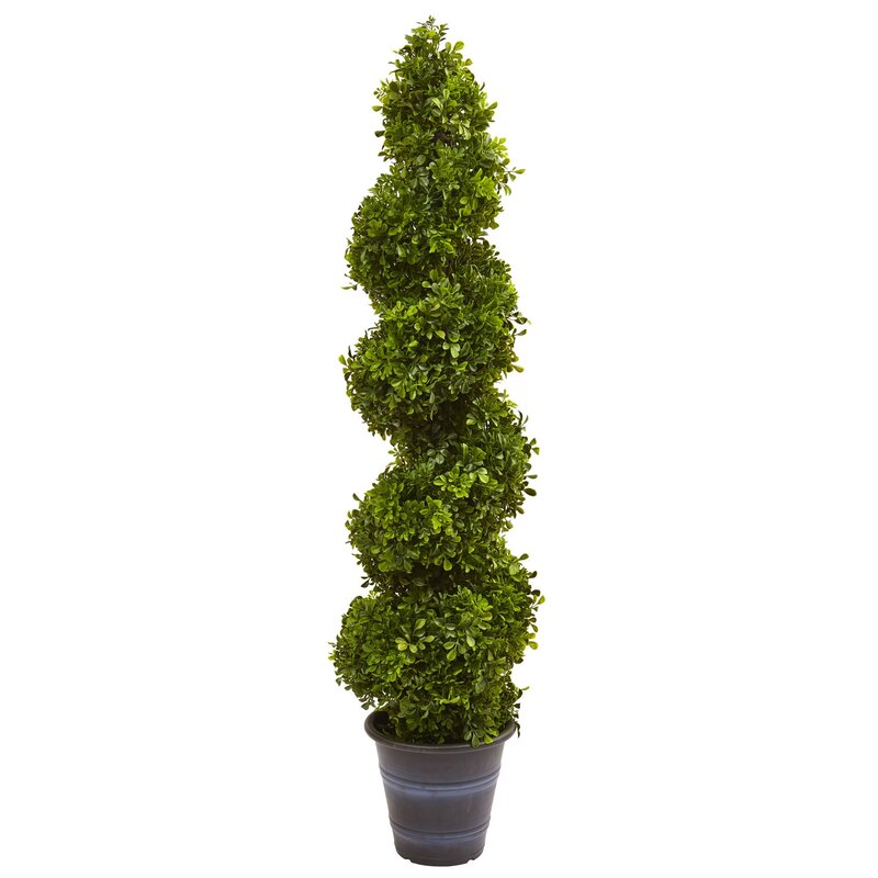 Nearly Natural Boxwood Spiral Topiary 48inH Plastic Indoor/Outdoor Tree With Planter, 48inH x 12inW x 10inD, Green