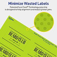 Avery Printable Rectangle Labels, Sure Feed Technology, 2" x 3", Bright Green