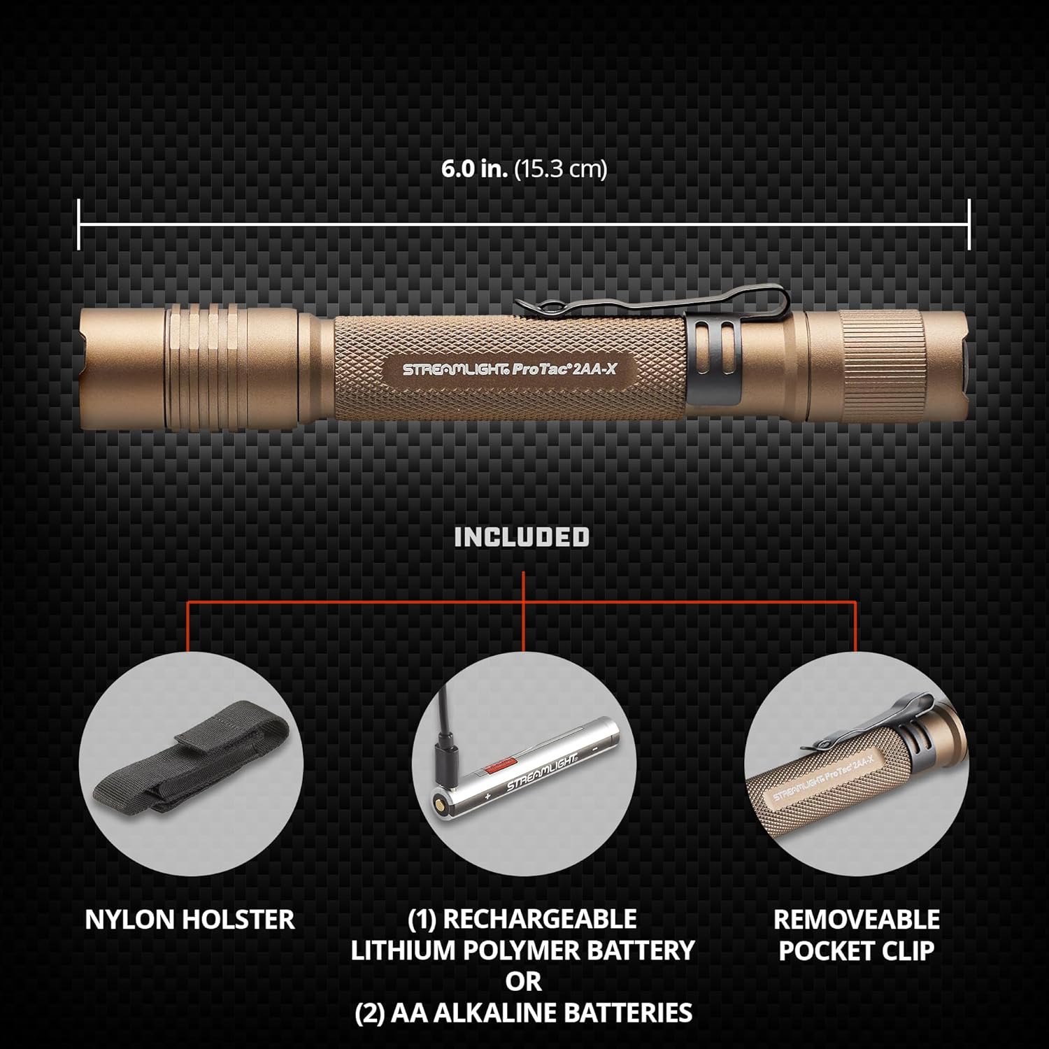 Streamlight 88072 ProTac 2AA-X 270-Lumen Rechargeable Multi-Fuel Personal Carry Tactical Flashlight, Coyote