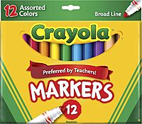 Crayola Broad Line Markers, Assorted Classic And Bright Colors, Box Of 12