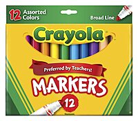 Crayola Broad Line Markers, Assorted Classic And Bright Colors, Box Of 12