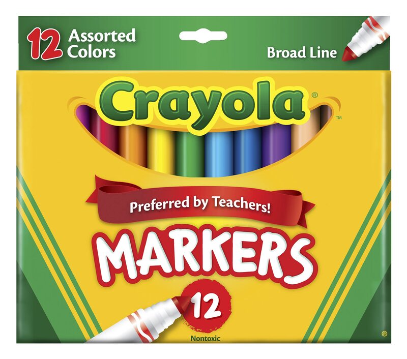 Crayola Broad Line Markers, Assorted Classic And Bright Colors, Box Of 12