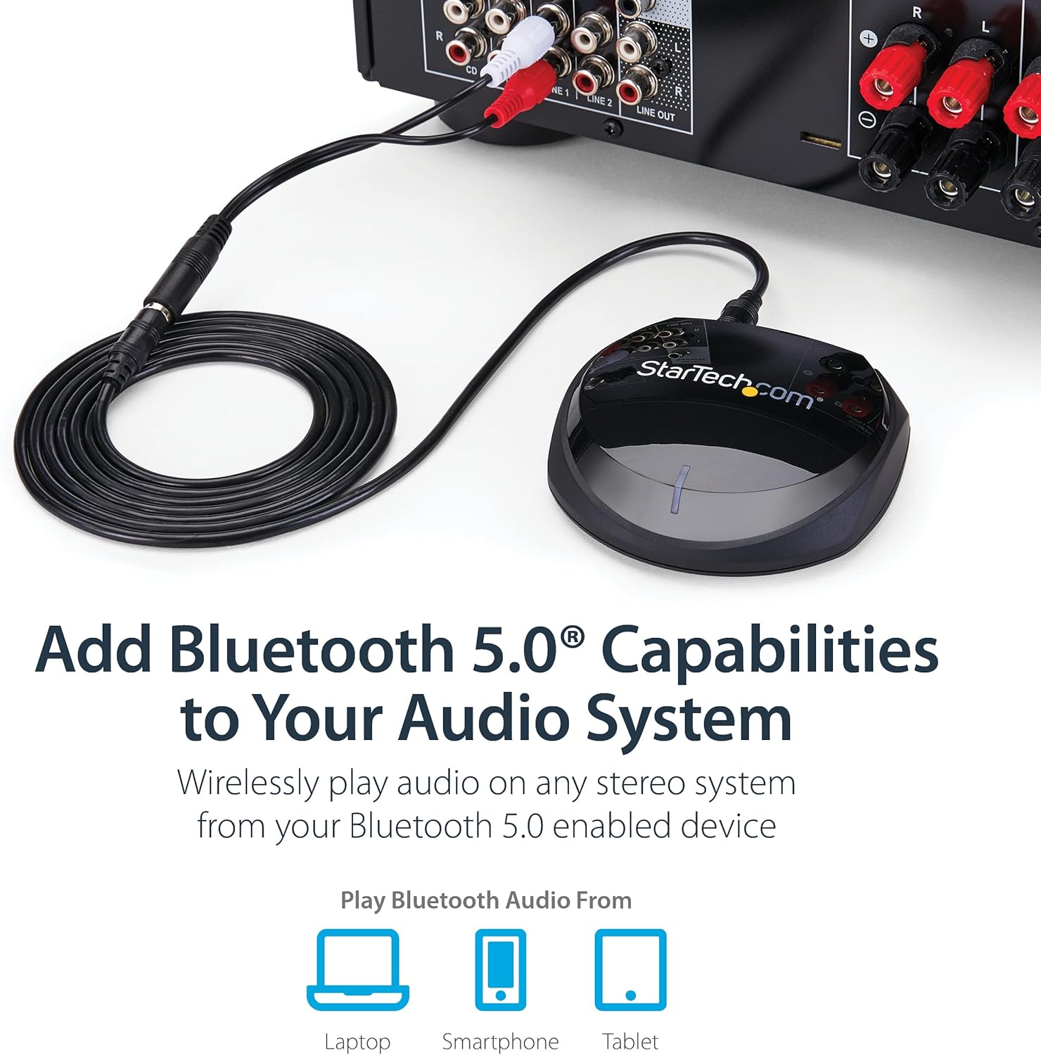 StarTech.com Bluetooth 5.0 Audio Receiver with NFC - Bluetooth Wireless Audio Adapter BT 5.0-66ft (20m) Range