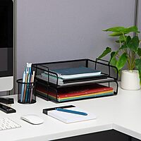 Mind Reader Stackable Paper Tray, Desktop Organizer, File Storage, Office, Metal Mesh, 13.25" L x 9.75" W x 6.25" H, 2 Pcs