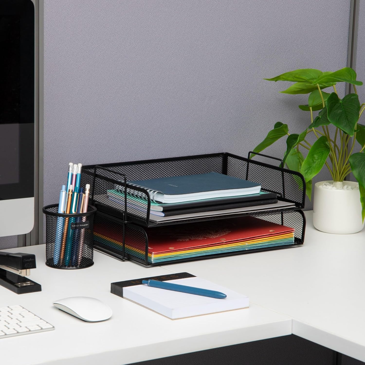 Mind Reader Stackable Paper Tray, Desktop Organizer, File Storage, Office, Metal Mesh, 13.25" L x 9.75" W x 6.25" H, 2 Pcs