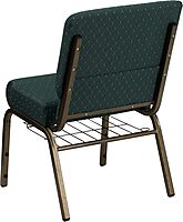 Flash Furniture HERCULES Series 21''W Church Chair in Hunter Green Dot Patterned Fabric with Book Rack - Gold Vein Frame