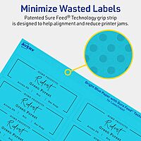 Avery Printable Rectangle Labels, Sure Feed Technology, 1-1/3" x 4", Bright Blue, Laser/Inkjet Printable